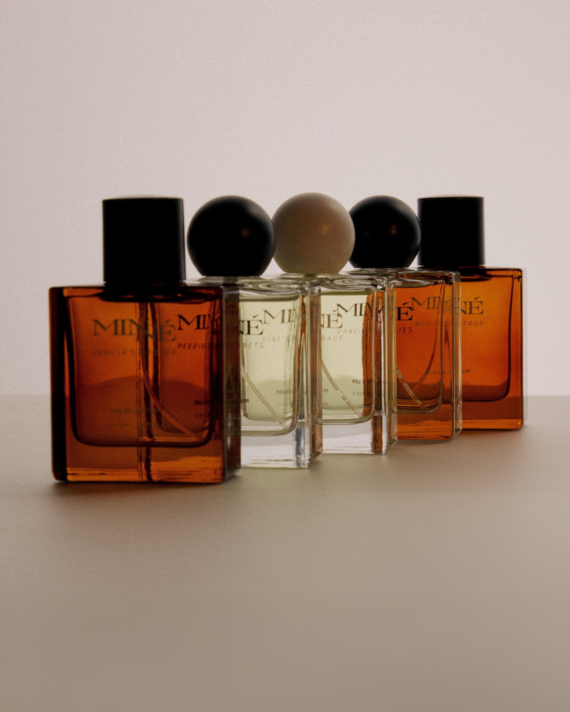 The five Minné eaux de parfum, side by side